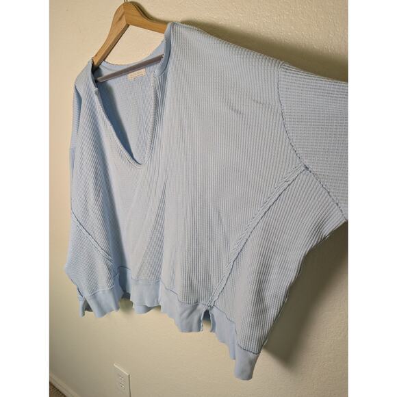 We The Free People Buttercup Blue Waffle Knit Thermal Oversized Top Women L - Picture 3 of 13